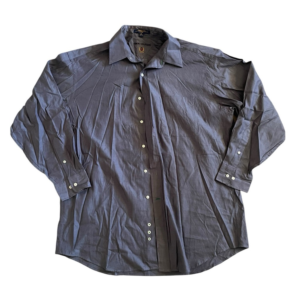 Men's tommy hilfiger oxford‎ long sleeve shirt 100% cotton 16 32-33 Blue Crest